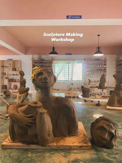 A sculpture of two figures in an embrace, a beautiful piece created during our 2-day workshop.