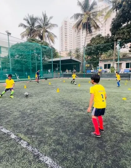 A player looks for a pass during a drill. We teach our kids to be decision-makers on the field.