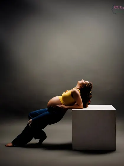 An artistic pose using a simple white block, creating strong lines and a modern feel.
