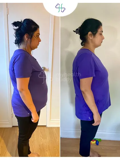 This client lost 10 kgs in 12 weeks by eating home-cooked food. She learned to track calories and stay in a deficit even on days she ate out.