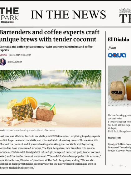 The Hindu Food featured our new tender coconut-based El Diablo cocktail, a refreshing and innovative drink perfect for any season.