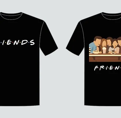 A closer look at the black version of the "Friends" themed t-shirts. You can choose between the classic logo or the one with the whole gang.