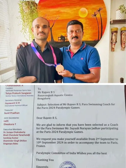 A proud moment as our coach, Mr. Rajeev R S, is selected to accompany para swimmer Suyash Jadhav to the Paris 2024 Paralympic Games.
