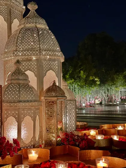 A close-up of the intricate latticework on our large Moroccan lanterns, a testament to the quality of our decor pieces.