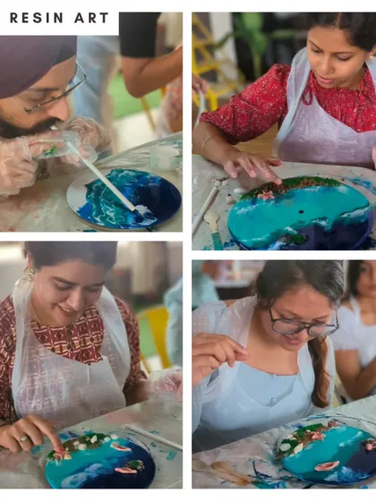 A collage of "Team Resin Art," capturing the collaborative and supportive spirit of our workshops.