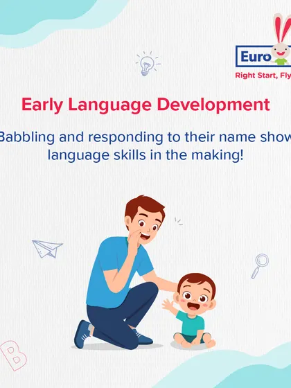Early language development, such as babbling and responding to their name, is a key sign of a baby's growing intelligence and communication skills.