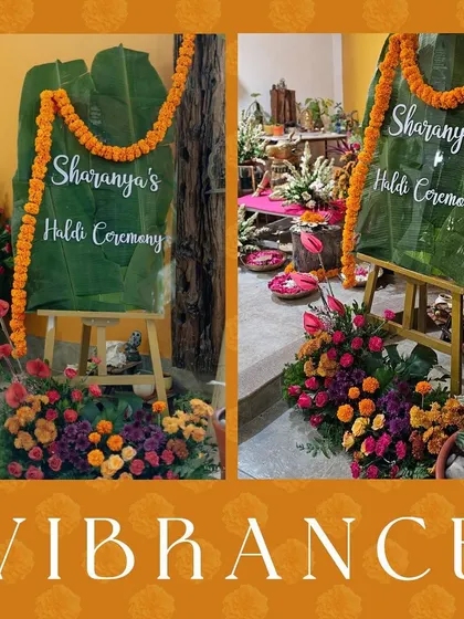 A duplicate of the vibrant Haldi welcome sign.