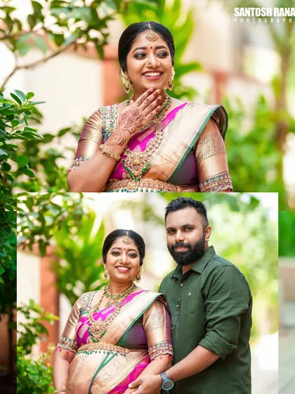 A collage showing both a smiling portrait of the mother-to-be and a photo of the happy couple together. This format helps to tell a more complete story of the baby shower day.