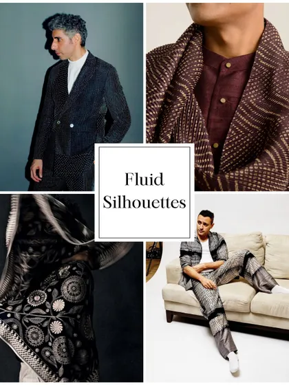 This collage showcases the fluid silhouettes and intricate patterns characteristic of Divyam Mehta's designs. I often recommend this brand for clients seeking a blend of heritage craftsmanship and modern comfort.