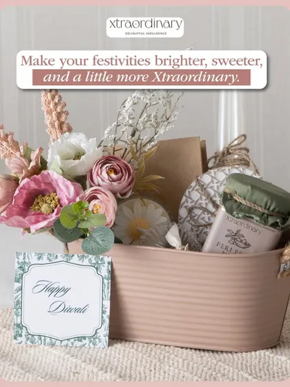 This hamper is designed to make your festivities brighter and sweeter. It combines our fresh bakes with beautiful artificial flowers and a "Happy Diwali" card, all in a chic pastel container.