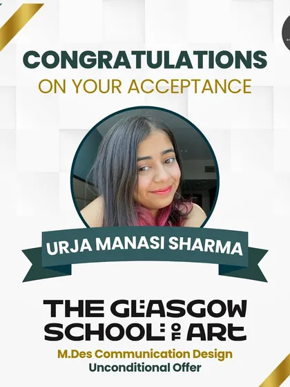 A huge congratulations to my student Urja on her unconditional offer from The Glasgow School of Art for an M.Des in Communication Design. This is a fantastic achievement reflecting her talent and hard work.