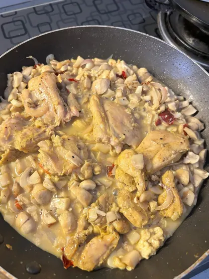 My recipe for low-calorie creamy mushroom chicken that uses Greek yogurt instead of heavy cream. It's a perfect example of how you can enjoy rich, comforting food while staying on track with your fat loss and protein goals.
