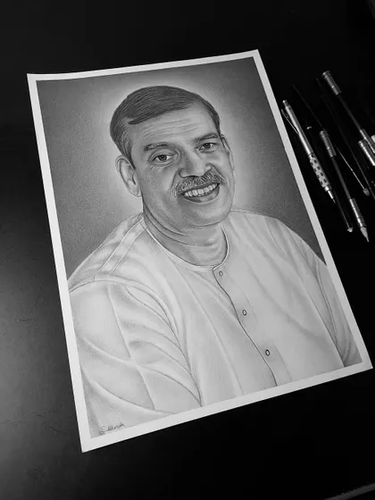 The final version of the realistic pencil sketch for my client from Punjab. The background shading helps the subject stand out.