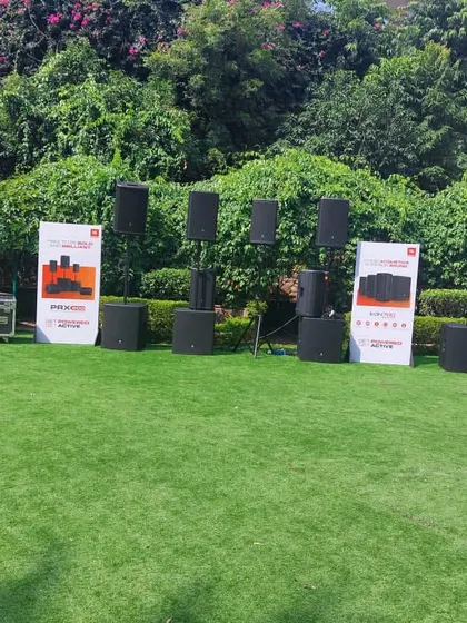An outdoor demonstration of a complete JBL sound system in Jaipur. I organize these events to allow potential clients to hear the legendary sound quality and power of these systems in a real-world setting before they buy.