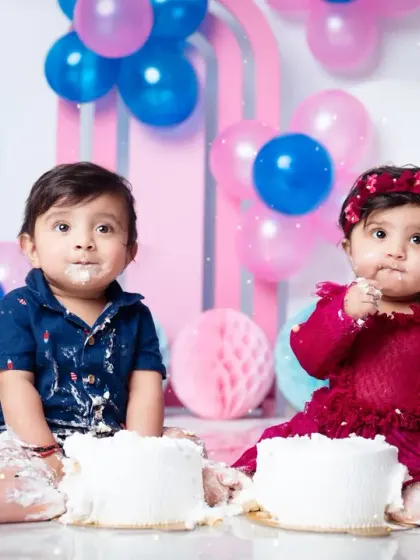 The cake smash begins! A hilarious and adorable moment as these twins get their first taste of birthday cake.