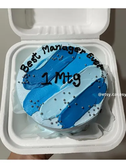 A blue-themed bento cake for the "Best Manager Ever."