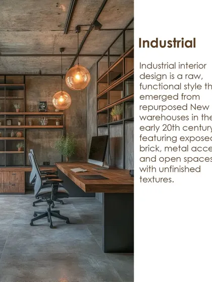 An example of Industrial design, a raw, functional style featuring exposed brick, metal accents, and unfinished textures. It’s a look that is both edgy and sophisticated.