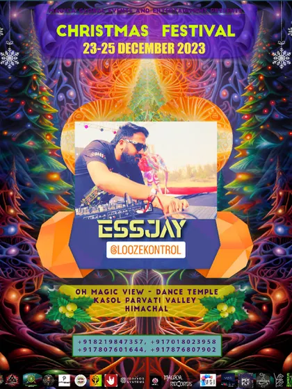My artist flyer for a Christmas festival at Oh Magic View, Kasol. We celebrate holidays with music, mountains, and our amazing community.