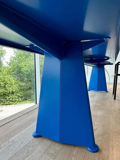 A detail of the structural leg of a Jean Prouvé table. The form is both elegant and honest, clearly expressing how it bears its load. This principle of structural honesty is something I strive for in my own bespoke furniture pieces.