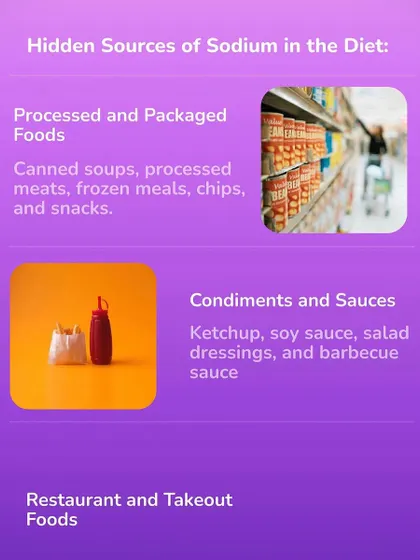 Hidden sodium is often found in processed foods like canned soups, condiments like ketchup, and restaurant meals.