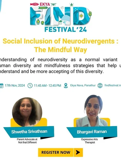 An invitation to a workshop on the mindful social inclusion of neurodivergent individuals. This session, led by a parent advocate and therapist, provides strategies to better understand and accept neurodiversity.