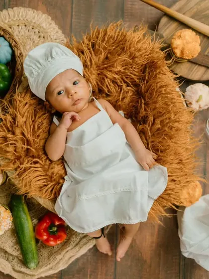 This newborn chef is ready to cook up some cuteness! Even the tiniest babies can join in on the themed fun with my collection of props.