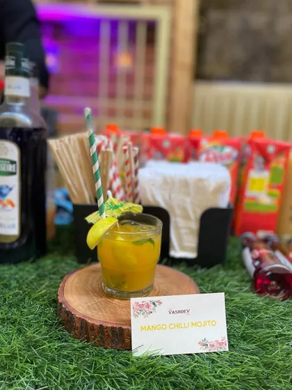 A close-up of our popular Mango Chilli Mojito. Our mocktail bar offers a wide range of creative and refreshing non-alcoholic drinks, each crafted with fresh ingredients to delight your guests.