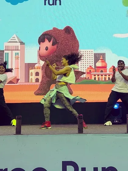 On stage with my incredible co-instructors for the Salesforce Run 2024. We work together to deliver a seamless and professional dance fitness experience, ensuring the energy never drops during a corporate event.