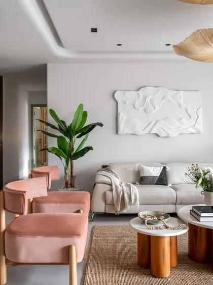 This living room from a Bengaluru apartment we designed is all about serene, neutral tones and soft textures. I focused on creating a calm, organic feel, a space where you can truly unwind, which even got a feature in Architectural Digest.