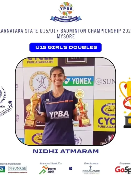 Nidhi Atmaram, U15 Girl's Doubles Champion at the Karnataka State Championship in Mysore.