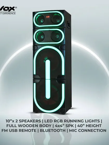 This sleek single tower home theatre is 40 inches tall and features dual 10-inch speakers. The unique LED RGB running lights create a modern and stylish centerpiece for your living room.