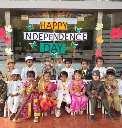 A group of our youngest students in their fancy dress costumes, celebrating Independence Day with innocence and pride.