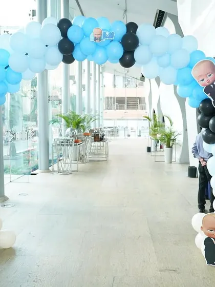 Another angle of the Boss Baby entrance arch, showing the character cutouts.