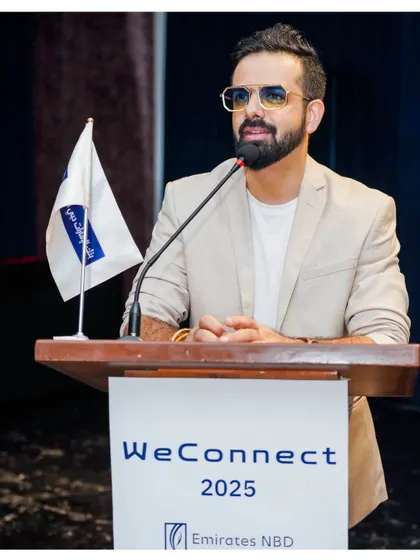 At the podium for the Emirates NBD "We Connect 2025" event, a perfect blend of business discussions and lighthearted fun.