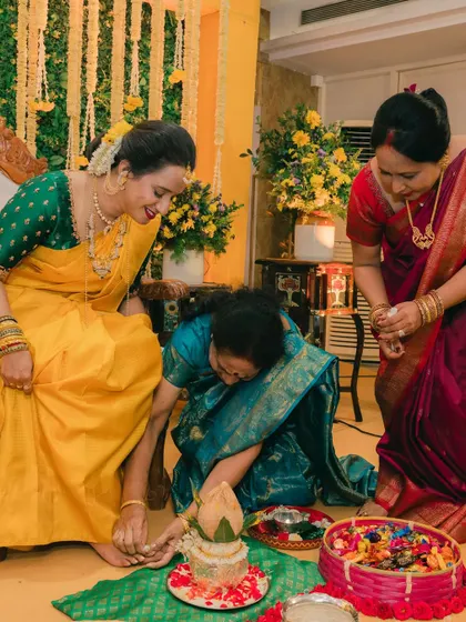 A beautiful moment from a bangle ceremony, a traditional ritual that is often part of pre-wedding celebrations.
