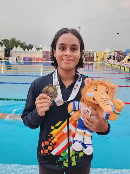 Aditi N Mulay with her gold medal at the Khelo India Youth Games.