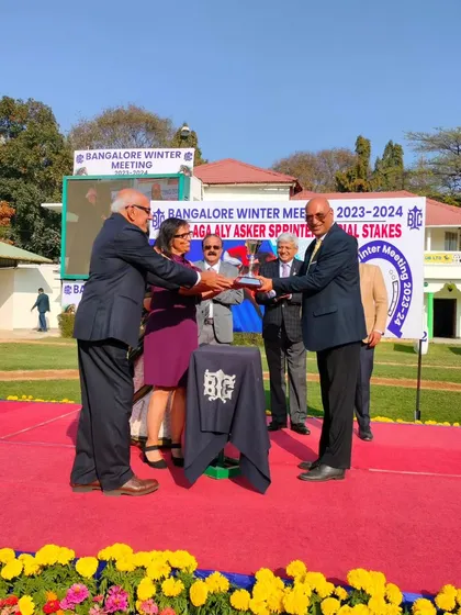The H.B. Gundappa Gowda Memorial Trophy is presented to the winning connections of Czar.