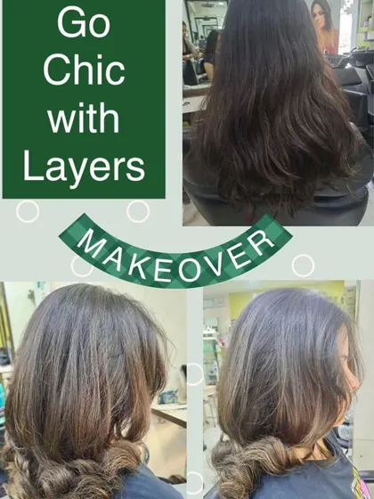 A chic layered haircut that transforms the client's look. The layers add volume and a modern shape, finished with a soft outward curl for extra style.