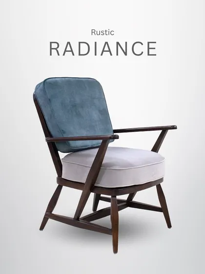 A full view of the rustic radiance armchair, a perfect piece for a cozy, elegant living space.