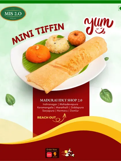 Another look at our popular Mini Tiffin. It’s a great way to sample a variety of our signature dishes, from the savory dosa to the sweet kesari.