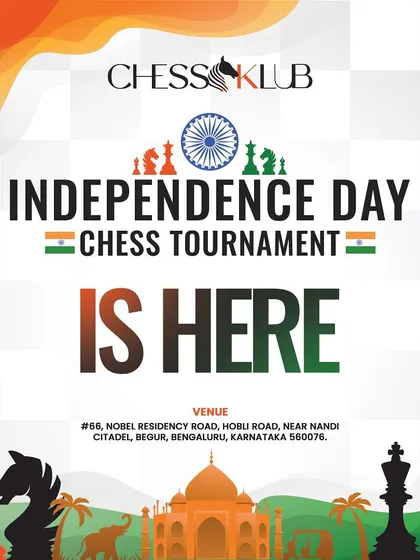 The official announcement for our Independence Day Chess Tournament, an event that combines patriotism with the intellectual challenge of chess.