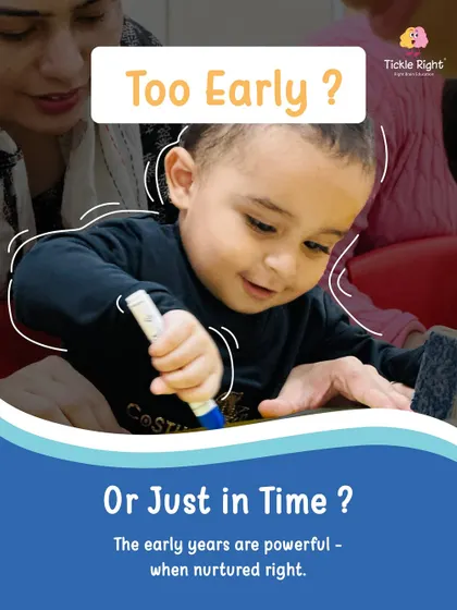Is it too early, or just in time? A young toddler is engrossed in a hands-on activity, proving that the early years are a powerful time for learning when nurtured in the right way.