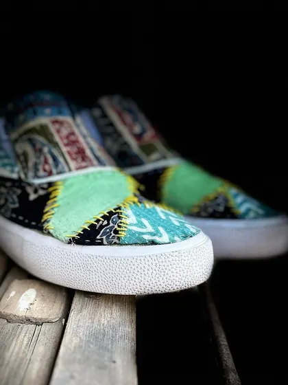 Another angle of the patchwork slides. These are super comfy and stylish.
