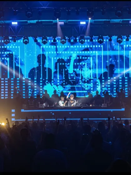 The view from the front of the stage during the Raeeth Music show in Bombay. The combination of the massive screen, lighting, and a packed arena created a truly epic atmosphere.