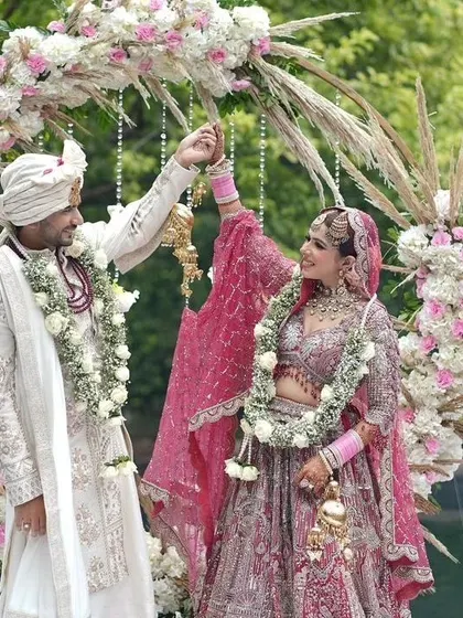 A beautiful shot of the couple during their varmala ceremony.