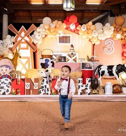 Another shot of the birthday boy having fun at his farm-themed party.