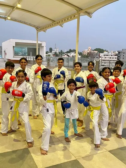 Hajime! Students from our PFC dojo are gloved up and ready for kumite practice, eager to apply their punching and kicking skills in sparring drills.