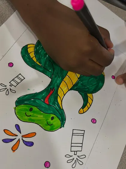 Celebrating the Year of the Snake! My kindergarteners had a great time colouring these cute snake crafts.