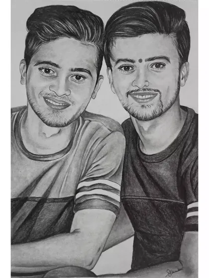 A finished A4 pencil sketch of two brothers or friends, showcasing a strong bond. This is a great gift idea for birthdays or special occasions.
