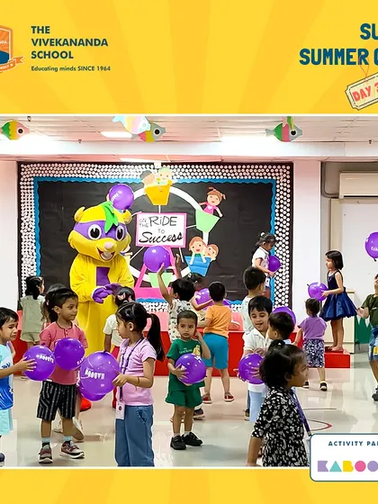 Our friendly mascot brings extra excitement to the Super Summer Camp at The Vivekananda School, greeting the children and getting them ready for a day of fun.